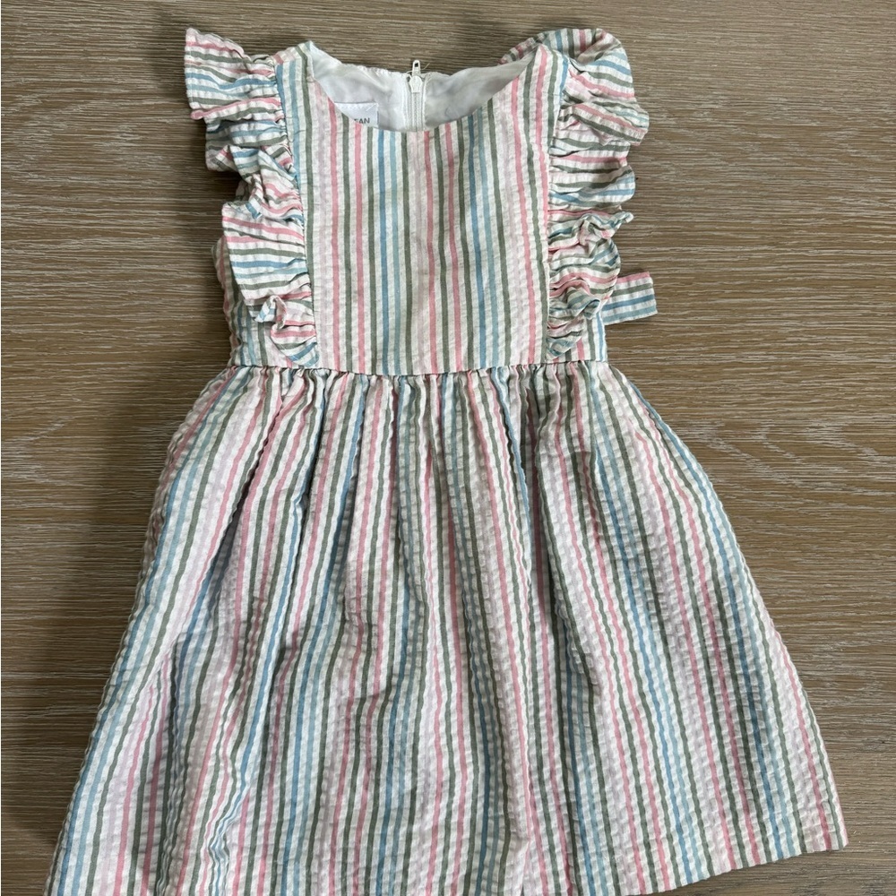 Bonnie Jean girls seersucker striped spring Easter ruffle sleeve dress size 2T